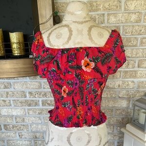 Francesca’s red floral tropical off the shoulder top S NWT!